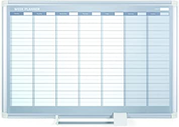 Photo 1 of MasterVision Magnetic Dry Erase Weekly White Board Planner, Wall Mounting, Sliding Marker Tray, 24" x 36", Aluminum Frame
