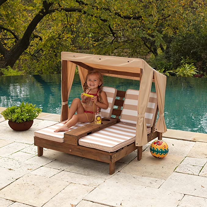 Photo 1 of 534 8.5 X 16.5 X 43.5 in. Double Chaise Lounge with Cup Holders - Espresso Oatmeal & White Stripes
