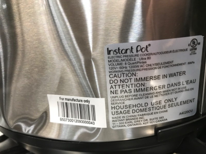 Photo 3 of *parts only* Instant Pot Ultra 8 Qt 10-in-1 Multi- Use Programmable Pressure Cooker, Slow Cooker, Rice Cooker, Yogurt Maker, Cake Maker, Egg Cooker, Sauté, Steamer, Warmer, and Sterilizer