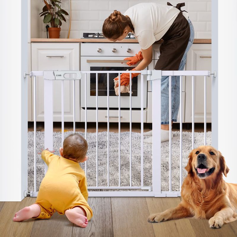 Photo 1 of Ciays 29.5” to 46” Safety Baby Gate, Extra Wide Auto-Close Dog Gate for Stairs, Easy Walk Thru Indoor Pet Gate for Doorways and Rooms, White Child Gate Easy Pressure Mounted Installation (CISG09W)
