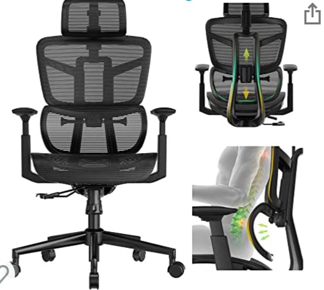 Photo 1 of Ergonomic Office Chair, High Back Mesh Desk Chair with Liftable Backrest Armrest, 3D Adjustable Lumbar Support Headrest Computer Executive Chair