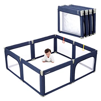 Photo 1 of **Parts Only**Non Functional**Baby Playpen, Extra Large Play Center Yards Play Pens for Babies, Foldable Gate Playpen Infants Baby Fence Play Yard Safety Kids Playpen(Navy Blue)
