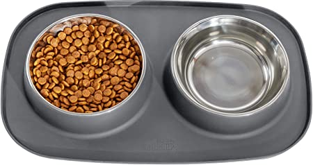 Photo 1 of  Feeding Mat Set, Catch Water and Food Mess, Raised Edges for No Spills, Stainless Steel Cat and Dog Dish Bowl for Small and Large Pets