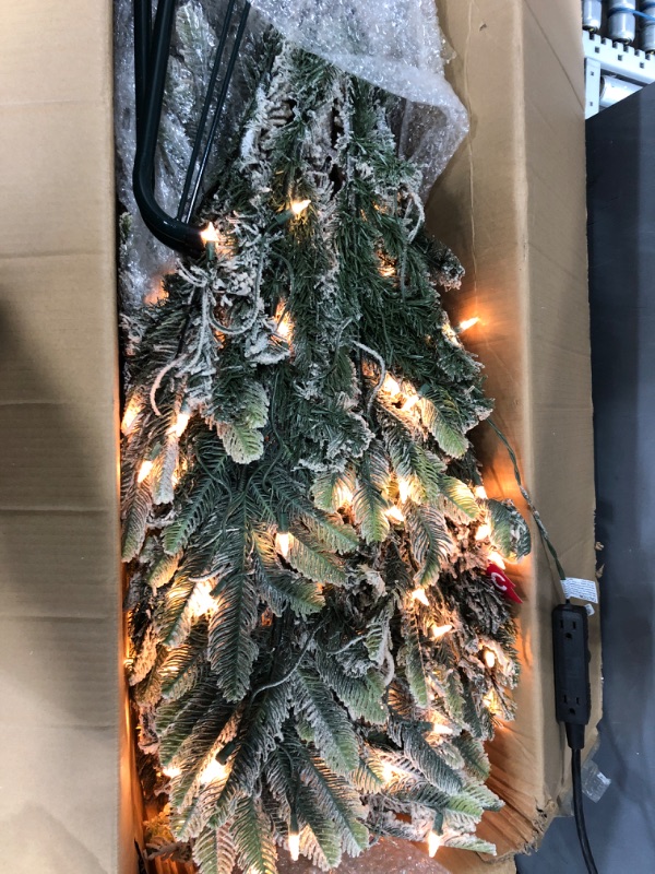 Photo 2 of 7.5 ft. Pre-Lit Slim Flocked Aspen Fir Artificial Christmas Tree with 450 UL Clear Lights
