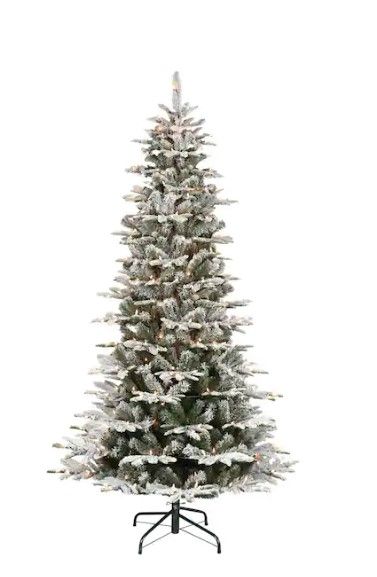 Photo 1 of 7.5 ft. Pre-Lit Slim Flocked Aspen Fir Artificial Christmas Tree with 450 UL Clear Lights
