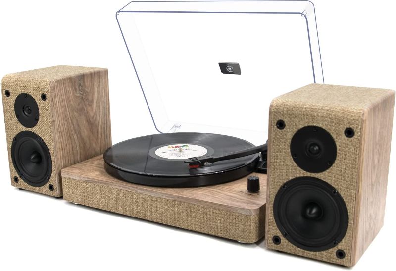 Photo 1 of LP&No.1 Bluetooth Turntable HiFi System with Bookshelf Speakers, Retro Belt-Drive Record Player with Counterweight, 3 Speed, Solid Light Wood
