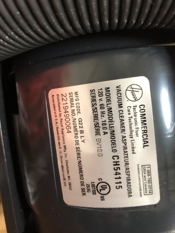 Photo 2 of (DOES NOT FUNCTION**Hoover Commercial HushTone Upright Vacuum Cleaner, 15 inches with Intellibelt, For Carpet and Hard Floors, CH54115, Gray
**DID NOT POWER ON**