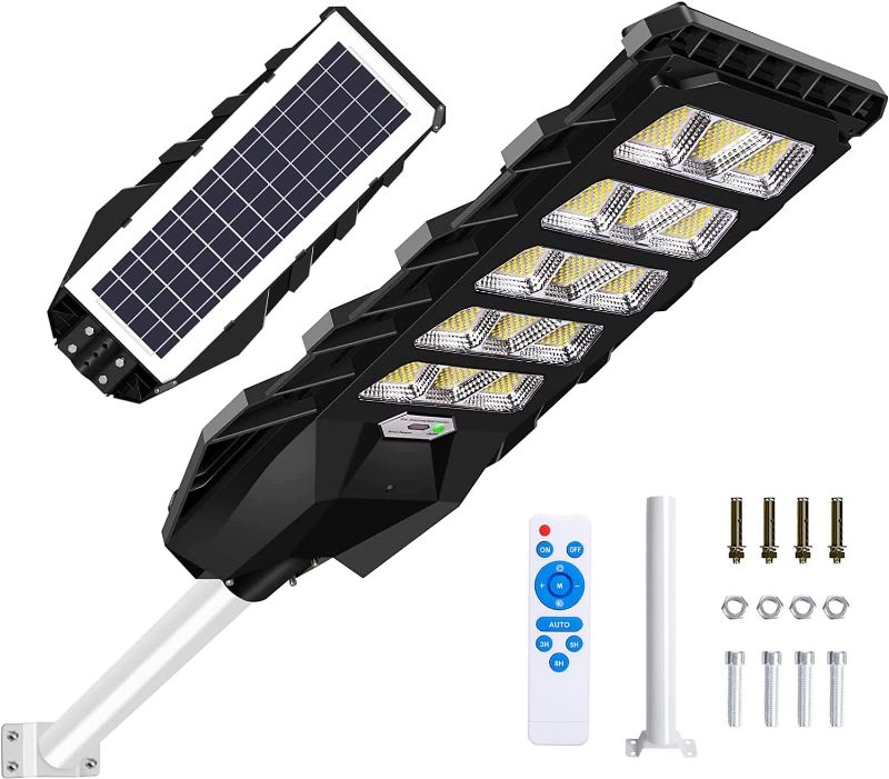 Photo 1 of 500W LED Solar Street Light Outdoor Dusk to Dawn Motion Sensor Security Lighting 660LEDs Pole Light with Remote Control for Yard, Garden
