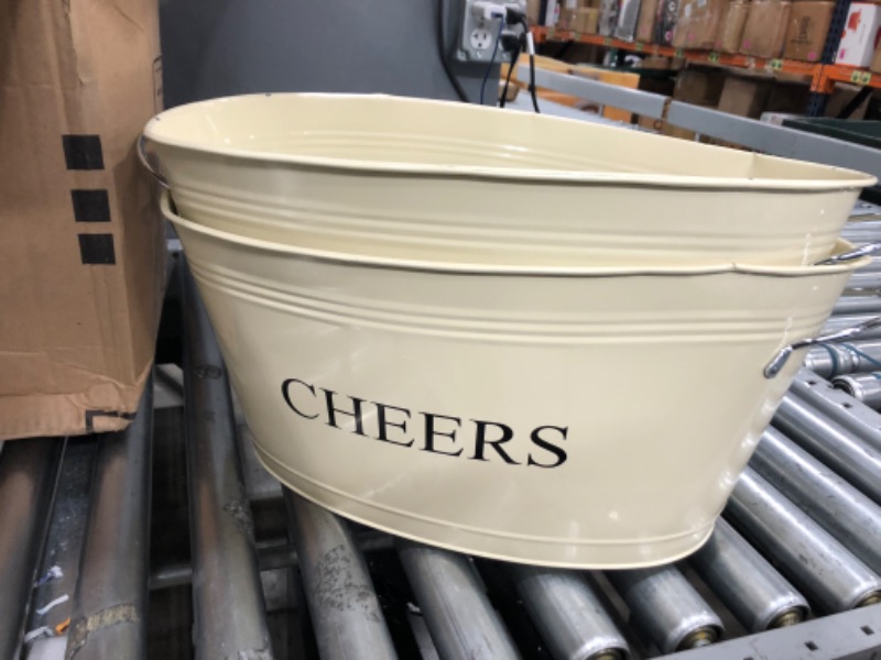 Photo 2 of (DAMAGE)Twine Rustic Farmhouse Decor Ice Bucket And Galvanized Cheers Tub, 6.3 gallons, cream
**BENT, CRUSHED**