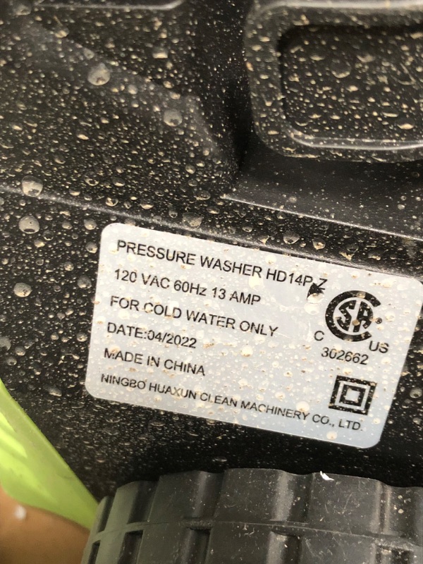 Photo 3 of (DOES NOT FUNCTION**WHOLESUN 3000PSI Electric Pressure Washer 2.4GPM Power Washer 1600W High Pressure Cleaner Machine with 4 Nozzles Foam Cannon for Cars, Homes, Driveways, Patios (Green)
**DID NOT POWER ON**