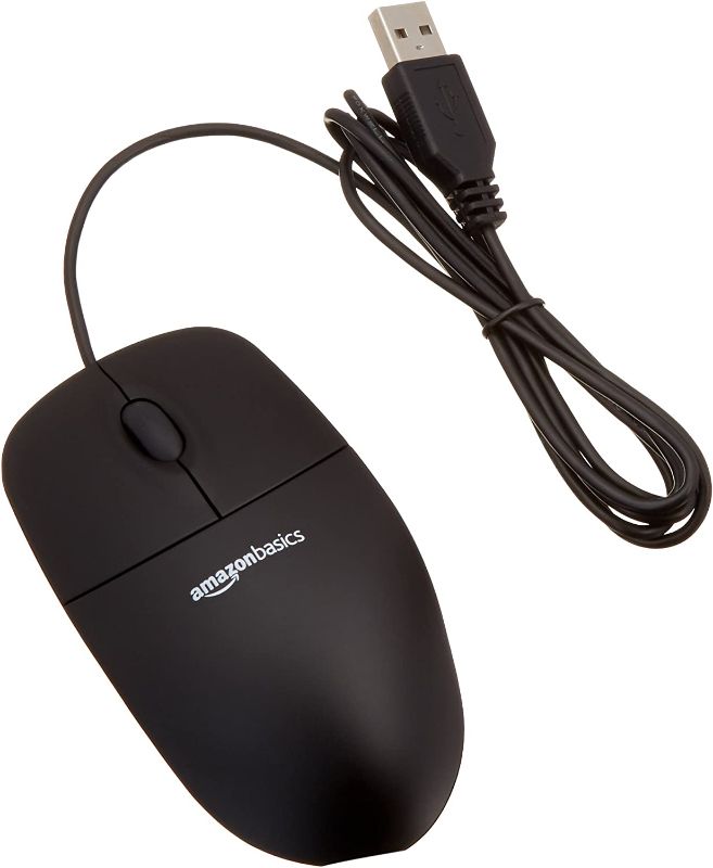 Photo 1 of Amazon Basics 3-Button Wired USB Computer Mouse, Black - Pack of 30
