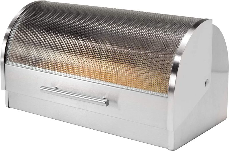 Photo 1 of Oggi Stainless Steel Roll Top Bread Box with Tempered Glass Lid
