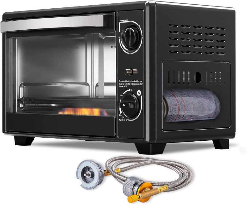 Photo 1 of 11000 BTU Dual Fuel Butane & Propane Camp Ovens for Camping, 20QT Portable Butane Oven w/ Gas Regulator, RV Butane Gas Stove w/ Safety Device, Baking Pan and Rack for Baking, Pizza, Toast, Broil
