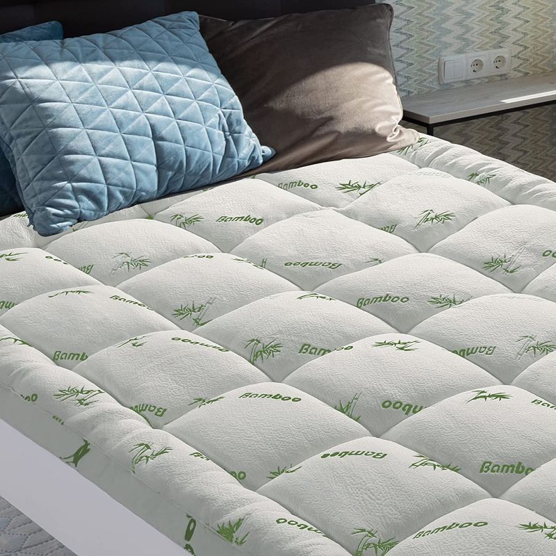 Photo 1 of PATSBA Bamboo Extra Thick Queen Mattress Topper for Back Pain, Quilted Fitted Mattress Pad Pillow Top Mattress Cover with Deep Pocket Up to 21 Inches (Queen)
