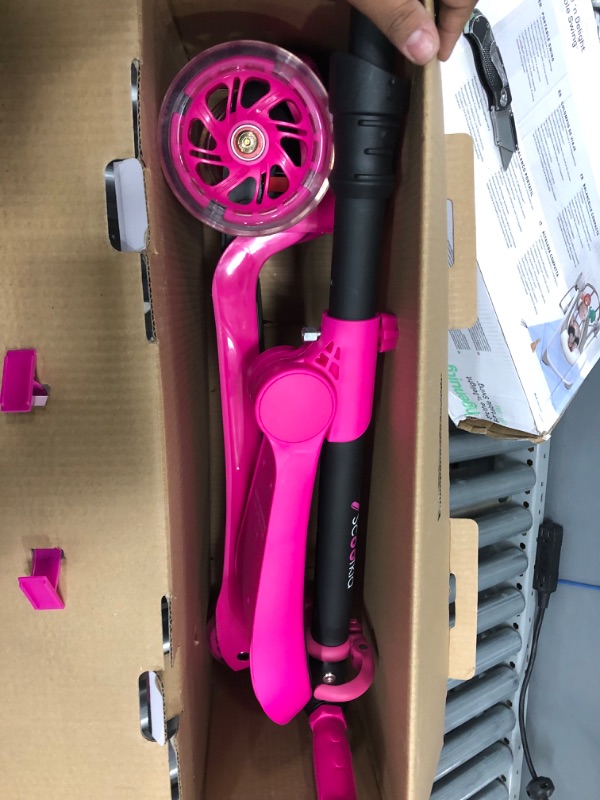 Photo 2 of 3 Wheeled Scooter for Kids - Stand & Cruise Child/Toddlers Toy Folding Kick Scooters w/Adjustable Height, Anti-Slip Deck, Flashing Wheel Lights, for Boys/Girls 2-12 Year Old - Hurtle HURFS56 Pink