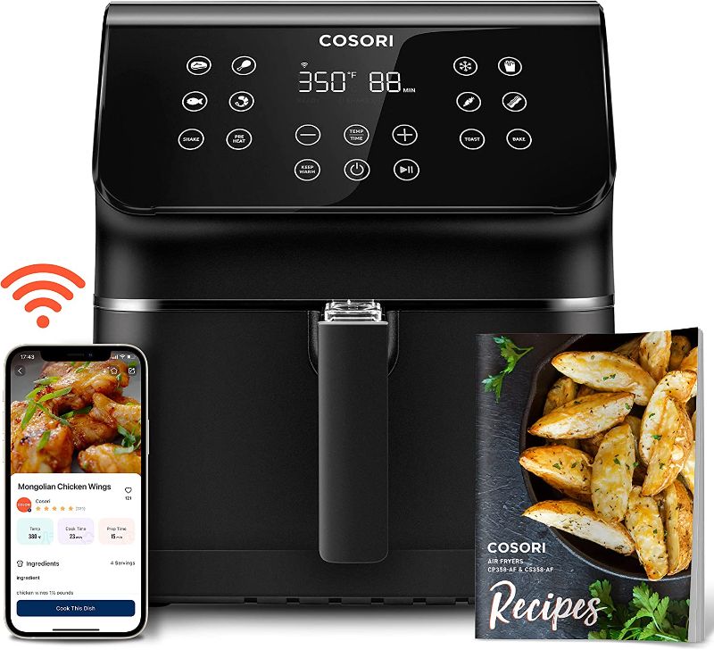 Photo 1 of COSORI Pro II Smart Air Fryer 5.8QT 12-in-1 cooker (Unlimited Online Recipes) , Stage Cooking, Customizable Presets, 3-Way Control, Works with Alexa & Google Assistant, Dishwasher-Safe Square Basket
