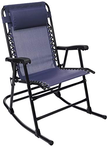 Photo 1 of Amazon Basics Outdoor Textilene Zero Gravity Folding Lounge Rocker with Pillow, Navy
