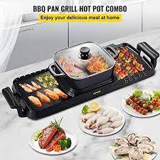 Photo 1 of VEVOR 2 in 1 BBQ Grill and Hot Pot with Divider, Aluminum Alloy Electric BBQ Stove Hot Pot, Separate Dual Thermostat Teppanyaki Grill Pot with 5 Speed, for Family Dinner Friends Party Black
