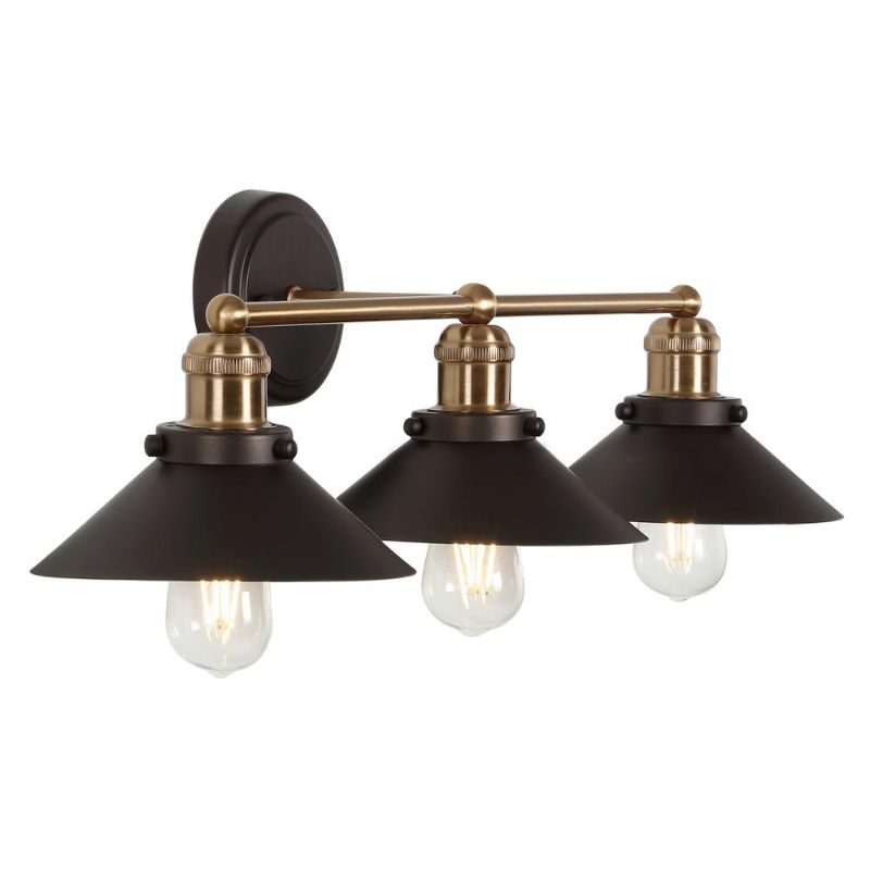 Photo 1 of JONATHAN Y JYL7428C July 26.5" 3-Light Metal Shade Farmhouse Sconce Contemporary Transitional 2200K Edison 25W Bulbs for Bedroom Living Room Bathroom, Vanity Lighting, Oil Rubbed Bronze/Brass Gold 3 Bulb Oil Rubbed Bronze/Brass Gold