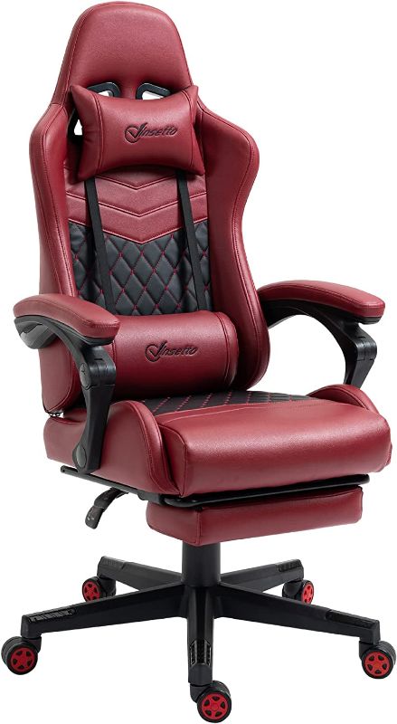 Photo 1 of Vinsetto Racing Gaming Chair Diamond PU Leather Office Gamer Chair High Back Swivel Recliner with Footrest, Lumbar Support, Adjustable Height, Red
