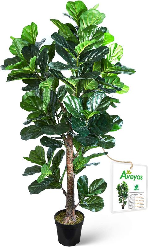 Photo 1 of Aveyas 6ft Artificial Fiddle Leaf Fig Tree in Plastic Nursery Pot, Ficus Lyrata Fake Tropical Plant for Office House Living Room Home Decor ( Indoor / Outdoor )