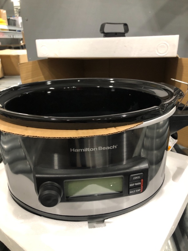 Photo 3 of Hamilton Beach 33866 Portable 6-Quart Set & Forget Digital Programmable Slow Cooker with Lid Lock, Temp Tracking Temperature Probe, Black Stainless