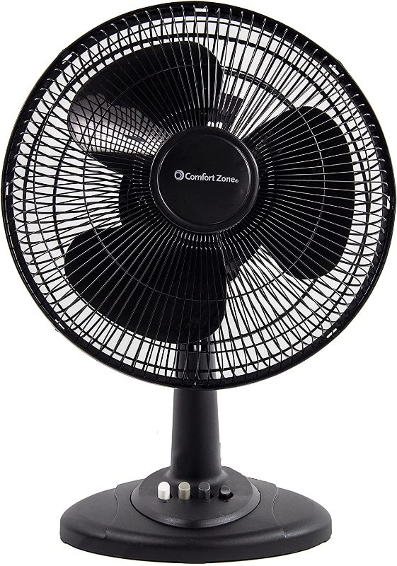 Photo 1 of 
Roll over image to zoom in







2 VIDEOS
Comfort Zone CZ121BK 12” 3-Speed Oscillating Table Fan with Adjustable Tilt, Convenient Push Button Controls, Quiet Operation, Black