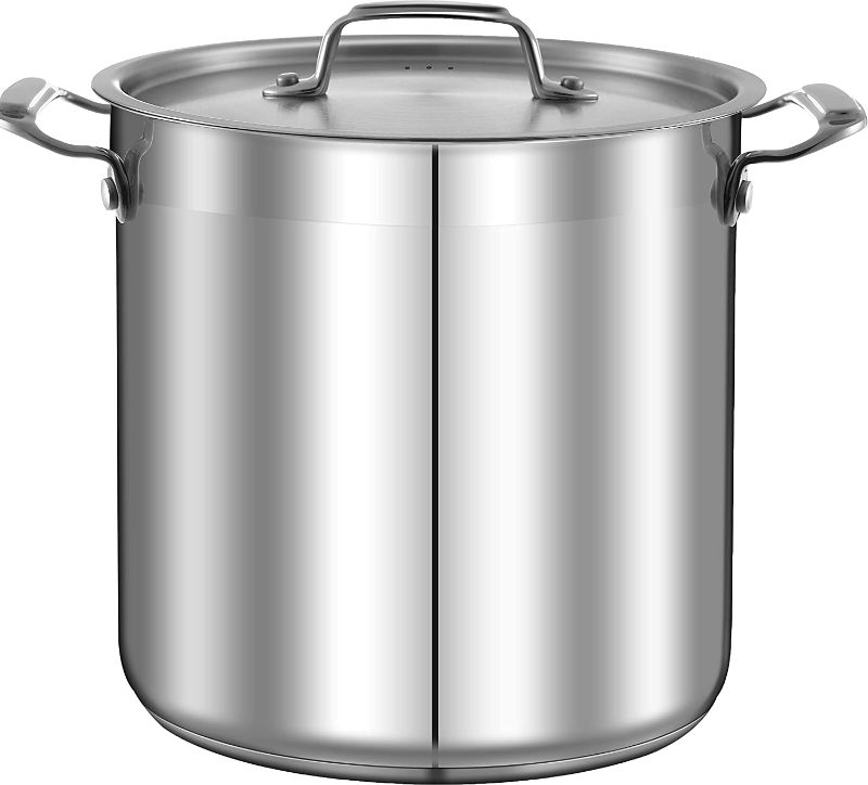 Photo 1 of 16-Quart Stainless Steel Stockpot - 18/8 Food Grade Heavy Duty Large Stock Pot for Stew, Simmering, Soup, Includes Lid, Dishwasher Safe, Works w/ Induction, Ceramic & Halogen Cooktops