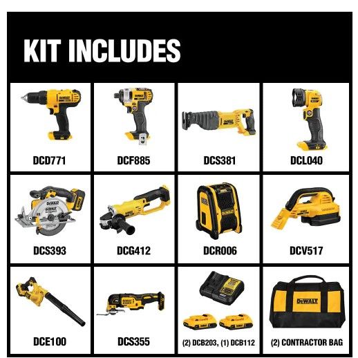 Photo 1 of "DeWALT DCK1020D2 20V 10 Tool 2 0Ah Lithium Ion Cordless Power Tool Combo Kit"
