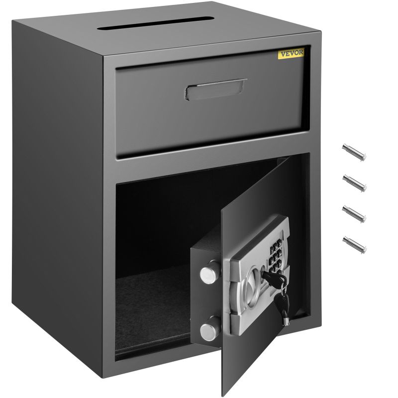 Photo 1 of VEVOR Digital Depository Safe 1.7 Cubic Feet Made of Carbon Steel Electronic Code Lock Depository Safe with Deposit Slot with Two Emergency Keys Depository Box for Home Hotel Restaurant and Office
