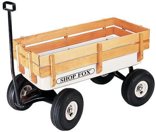 Photo 1 of "Shop Fox D3244 32-Inch X 14-Inch Pneumatic Wheel Heavy-Duty Wooden Wagon"
