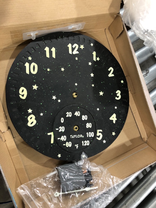 Photo 2 of 5273376 14 in. Galaxy Poly Resin Clock with Thermometer, Black & Green
