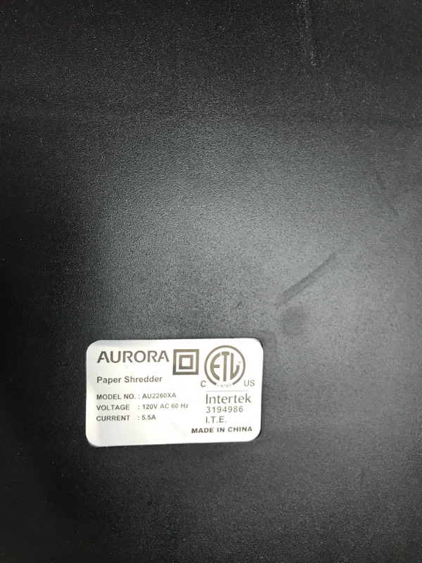 Photo 5 of Aurora AU2260XA Heavy Duty Anti-Jam 22-Sheet Crosscut Shredder/60 Min Run Time/ 7-Gallon Pullout Basket and Casters
