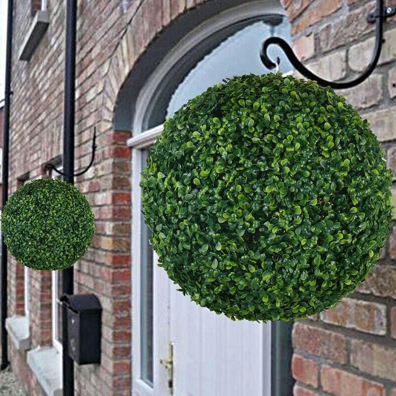 Photo 1 of AILANDA 2PCS 16inch Artificial Plant Topiary Ball Outdoor UV Resistant Faux Boxwood Balls with Chain Hook for Balcony, Patio, Garden, Backyard, Wedding, Home Decoration (Dark Green)