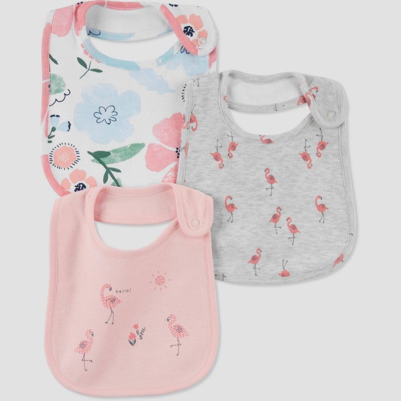 Photo 1 of 2 pack - Baby Girls' 3pk Flamingo Floral Bib - Just One You® Made by Carter's Pink
