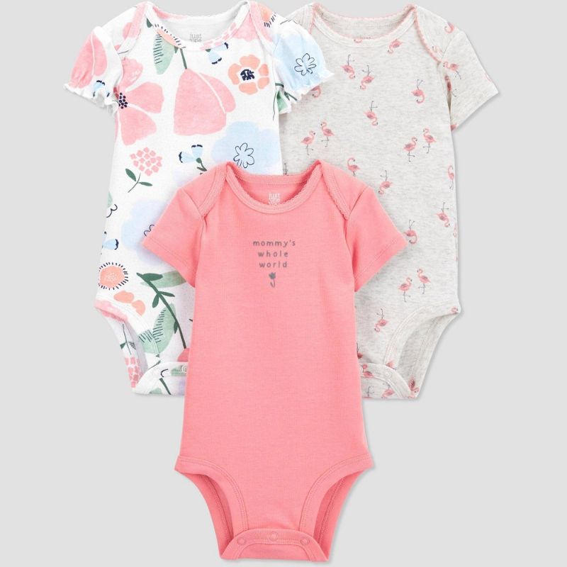 Photo 1 of 3M - Baby Girls' 3pk Flamingo Floral Bodysuit - Just One You® Made by Carter's Pink/Gray
