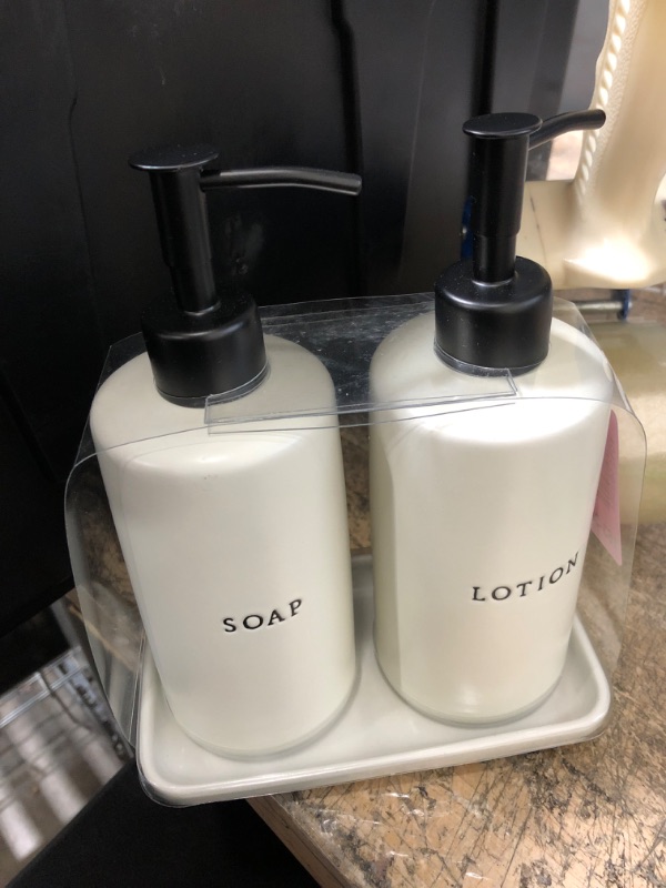 Photo 2 of 3PC Stoneware Soap & Lotion Pump Set Matte Sour Cream - Hearth & Hand with Magnolia