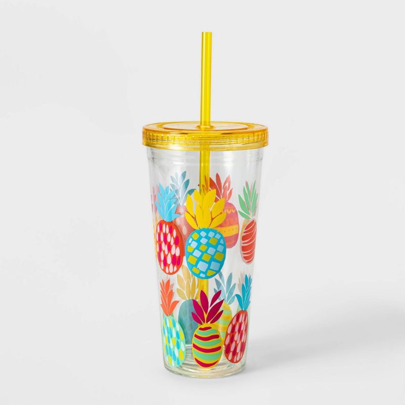 Photo 1 of 23oz Plastic Pineapple Printed Tumbler with Straw - Sun Squad™
