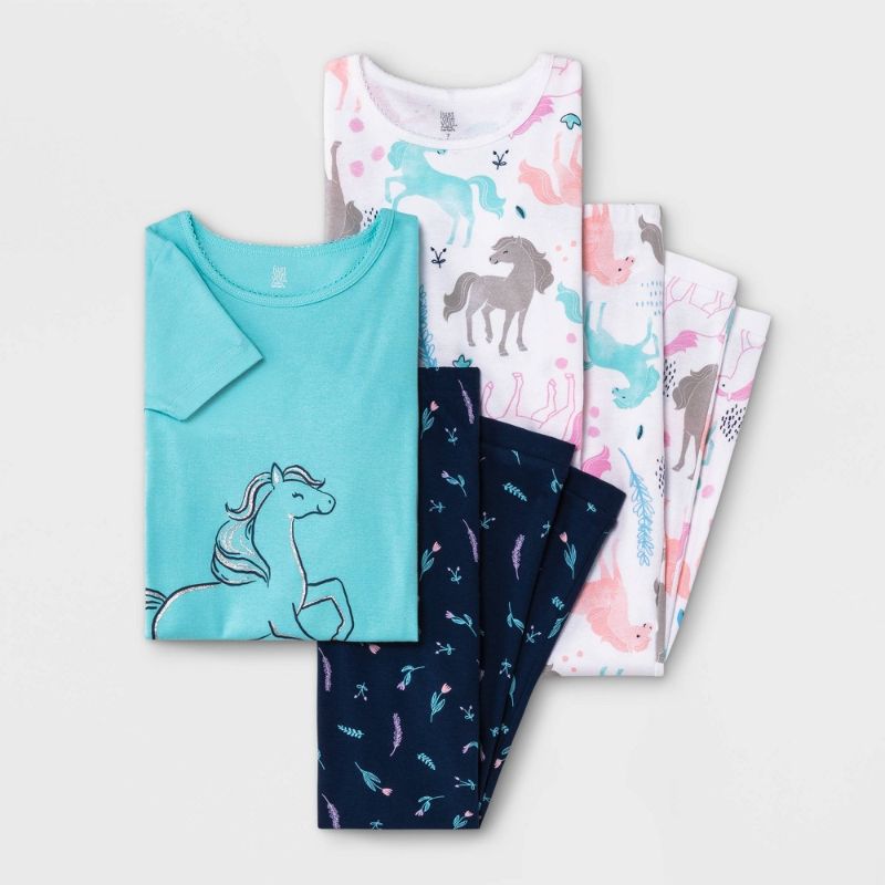 Photo 1 of Girls' 4pc Snug Fit Horses Pajama Set - Just One You® Made by Carter's White/Blue (SIZE-8)
