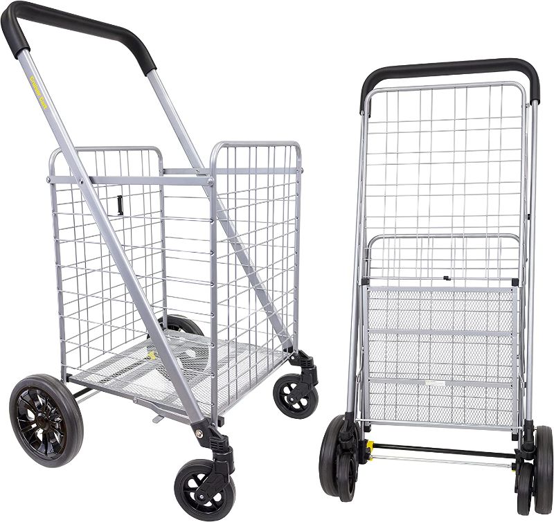 Photo 1 of **Missing 3 Wheels**dbest products Cruiser Cart Deluxe 2 Shopping Grocery Rolling Folding Laundry Basket on Wheels Foldable Utility Trolley Compact Lightweight Collapsible, Silver