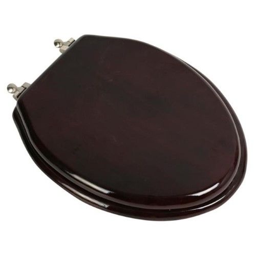 Photo 1 of BathDecor Mahogany Finish Designer Solid Elongated Oak Wood Toilet Seat with Brushed Nickel Hinges
