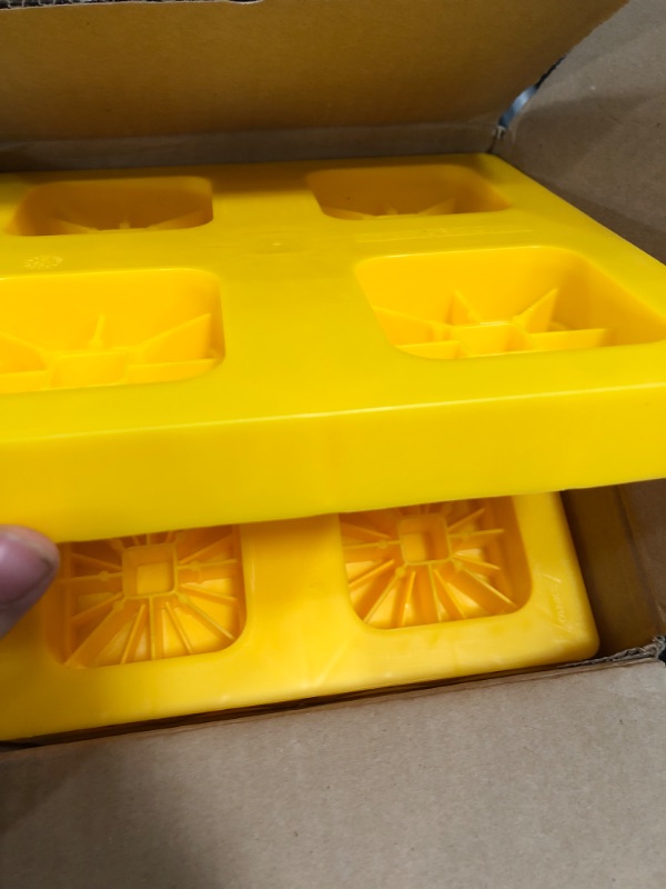 Photo 2 of Camco Heavy-Duty Leveling Blocks | Compatible with Single Wheels, Double Wheels, Hydraulic Jacks, Tongue Jacks and More | Yellow | 10-pack (44510) Leveling Blocks - 10 Pack Frustration Free Packaging