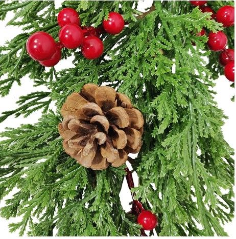 Photo 1 of Artificial Christmas Teardrop Swag Winter Pine Cones Greens Frosted Red Berries Mixed Bell Christmas Swag Realistic Teardrop Wreaths for Holiday Wall Door Hanging Decor Indoor & Outdoor Home Decor
