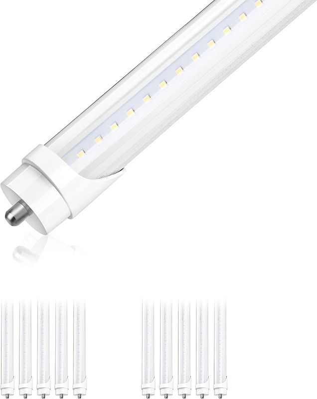 Photo 1 of (10 Pack) Parmida LED T8 Light Tube, 8FT, FA8 Base, 48W (110W Replacement), 6000lm, ETL-Listed, Clear Cover, Shatterproof, Dual-End Powered, FA8 Single Pin Base, Bypass Ballast, 6000K (Bright White)
