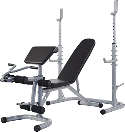 Photo 1 of BalanceFrom RS 60 Multifunctional Workout Station Adjustable Olympic Workout Bench with Squat Rack, Leg Extension, Preacher Curl, and Weight Storage, Gray
