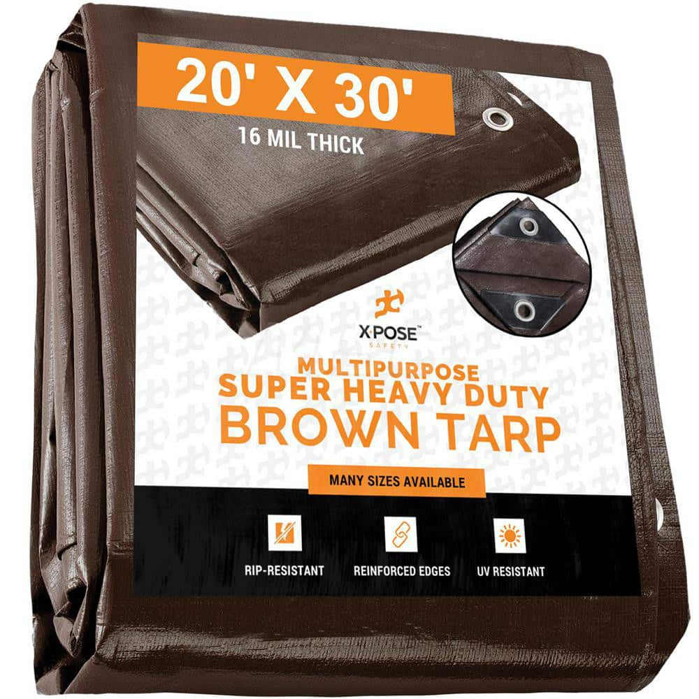 Photo 1 of 20' x 30' Super Heavy Duty 16 Mil Brown Poly Tarp Cover - Thick Waterproof, UV Resistant, Rip and Tear Proof Tarpaulin with Grommets and Reinforced Edges - by Xpose Safety
