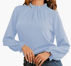 Photo 1 of ALICE CO Women's Frill Mock Neck Flounce Long Sleeve Solid Blouse Office Shirt Top
COLOR BABY BLUE
SIZE L 