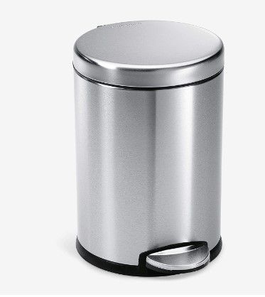 Photo 1 of 4.5 Liter / 1.2 Gallon Round Bathroom Step Trash Can, Brushed Stainless Steel
