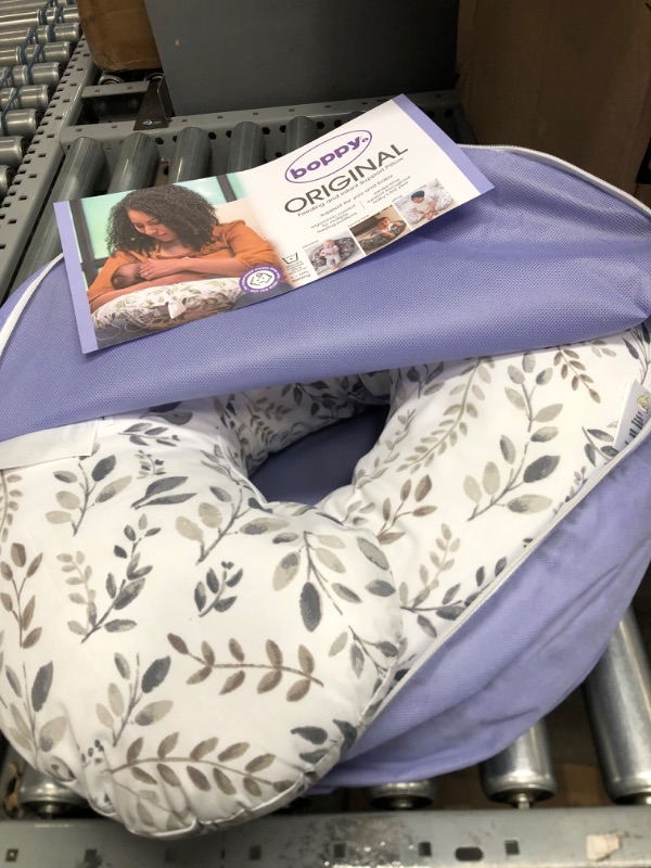 Photo 1 of Boppy Nursing Pillow and Positioner—Original | Gray Taupe Watercolor Leaves | Breastfeeding, Bottle Feeding, Baby Support | with Removable Cotton Blend Cover | Awake-Time Support
