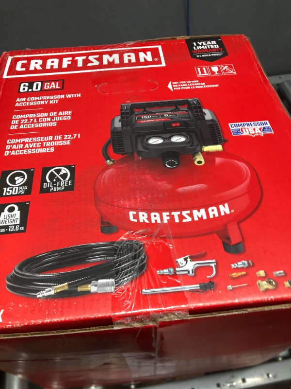 Photo 2 of CRAFTSMAN Air Compressor, 6 Gallon, Pancake, Oil-Free with 13 Piece Accessory Kit (CMEC6150K)